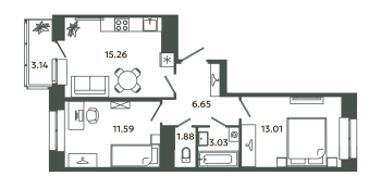 3 ккв (Евро) № Д3/2-4 Корп.: 6-7 , Секция Д  в ЖК Загляденье