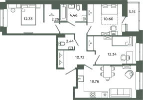 4 ккв (Евро) № 373 Корп.: 6-6 , Секция Н  в ЖК Загляденье