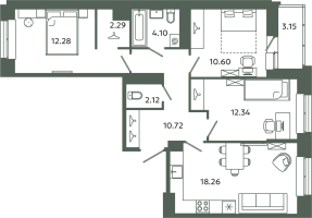 4 ккв (Евро) № 381 Корп.: 6-6 , Секция Н  в ЖК Загляденье