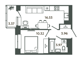 2 ккв (Евро) № А2/1-7 Корп.: 6-7 , Секция А  в ЖК Загляденье