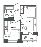 1 ккв № Б3/1-12 Корп.: 6-7 , Секция Б  в ЖК Загляденье