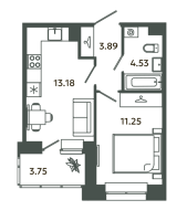 1 ккв № В2/1-2 Корп.: 6-7 , Секция В  в ЖК Загляденье