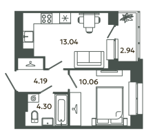 1 ккв № Б2/1-6 Корп.: 6-7 , Секция Б  в ЖК Загляденье