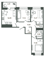 4 ккв (Евро) № Г6/3-4 Корп.: 6-7 , Секция Г  в ЖК Загляденье