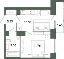 1 ккв № Н2(1-29)N342 Корп.: 6-4 , Секция Н  в ЖК Загляденье