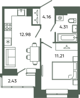 1 ккв № 261 Корп.: 6-6 , Секция Л  в ЖК Загляденье