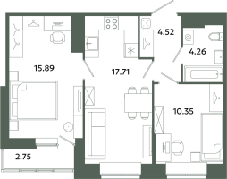 3 ккв (Евро) № И3(2-6)N22 Корп.: 6-4 , Секция И  в ЖК Загляденье