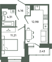 1 ккв № 318 Корп.: 6-6 , Секция М  в ЖК Загляденье
