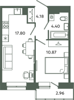 2 ккв (Евро) № 320 Корп.: 6-6 , Секция М  в ЖК Загляденье