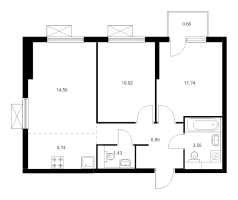 3 ккв (Евро) № 1.5.12 Корп.: 7.1 , Секция 1  в ЖК Заречный парк
