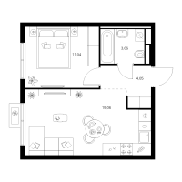 2 ккв (Евро) № 6.5.11 Корп.: 4 , Секция 6  в ЖК Заречный парк