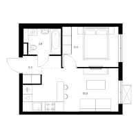 2 ккв (Евро) № 1.2.2 Корп.: 6 , Секция 1  в ЖК Заречный парк