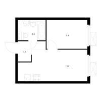 2 ккв (Евро) № 6.13.15 Корп.: 8 , Секция 6  в ЖК Заречный парк