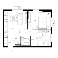 3 ккв (Евро) № 1.7.2 Корп.: 5 , Секция 1  в ЖК Заречный парк