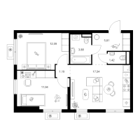 3 ккв (Евро) № 2.10.3 Корп.: 5 , Секция 2  в ЖК Заречный парк