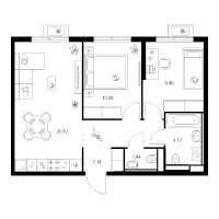3 ккв (Евро) № 6.5.1 Корп.: 4 , Секция 6  в ЖК Заречный парк