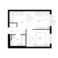 2 ккв (Евро) № 2.14.6 Корп.: 5 , Секция 2  в ЖК Заречный парк