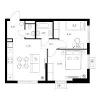 3 ккв (Евро) № 1.5.3 Корп.: 4 , Секция 1  в ЖК Заречный парк