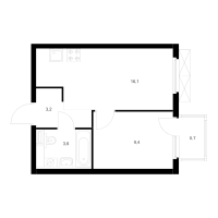 2 ккв (Евро) № 1.24.1 Корп.: 8 , Секция 1  в ЖК Заречный парк