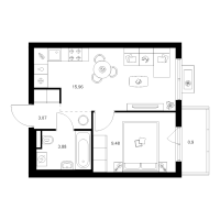 2 ккв (Евро) № 2.17.6 Корп.: 5 , Секция 2  в ЖК Заречный парк