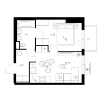 1 ккв № 5.5.7 Корп.: 4 , Секция 5  в ЖК Заречный парк
