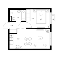 2 ккв (Евро) № 2.24.9 Корп.: 5 , Секция 2  в ЖК Заречный парк