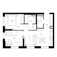 3 ккв (Евро) № 1.1.1 Корп.: 5 , Секция 1  в ЖК Заречный парк