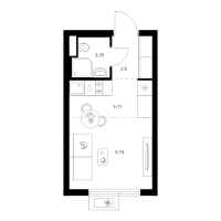 Студия № 2.3.3 Корп.: 4 , Секция 2  в ЖК Заречный парк