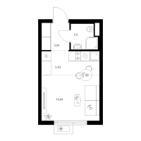 Студия № 1.4.10 Корп.: 4 , Секция 1  в ЖК Заречный парк