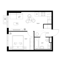 2 ккв (Евро) № 4.8.4 Корп.: 4 , Секция 4  в ЖК Заречный парк