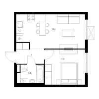 2 ккв (Евро) № 2.24.6 Корп.: 6 , Секция 2  в ЖК Заречный парк
