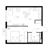 2 ккв (Евро) № 6.2.8 Корп.: 4 , Секция 6  в ЖК Заречный парк