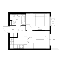 2 ккв (Евро) № 2.17.5 Корп.: 6 , Секция 2  в ЖК Заречный парк