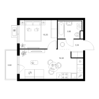 2 ккв (Евро) № 6.15.7 Корп.: 4 , Секция 6  в ЖК Заречный парк