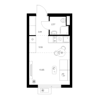 Студия № 1.6.11 Корп.: 4 , Секция 1  в ЖК Заречный парк
