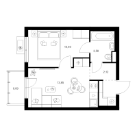 1 ккв № 2.9.5 Корп.: 4 , Секция 2  в ЖК Заречный парк