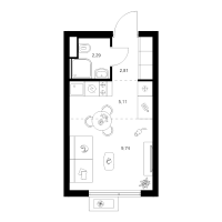 Студия № 5.3.5 Корп.: 4 , Секция 5  в ЖК Заречный парк