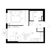 2 ккв (Евро) № 3.14.2 Корп.: 4 , Секция 3  в ЖК Заречный парк