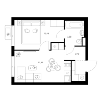 1 ккв № 2.4.5 Корп.: 4 , Секция 2  в ЖК Заречный парк