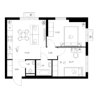 3 ккв (Евро) № 2.10.4 Корп.: 5 , Секция 2  в ЖК Заречный парк