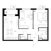3 ккв (Евро) № 6.17.14 Корп.: 4 , Секция 6  в ЖК Заречный парк