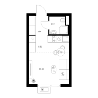 Студия № 1.2.11 Корп.: 4 , Секция 1  в ЖК Заречный парк