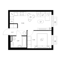 2 ккв (Евро) № 2.10.8 Корп.: 5 , Секция 2  в ЖК Заречный парк