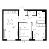 3 ккв (Евро) № 2.2.14 Корп.: 5 , Секция 2  в ЖК Заречный парк