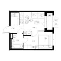 1 ккв № 6.24.2 Корп.: 4 , Секция 6  в ЖК Заречный парк