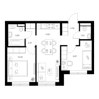 2 ккв № 3.1.1 Корп.: 4 , Секция 3  в ЖК Заречный парк