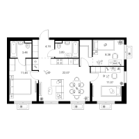 4 ккв (Евро) № 2.18.13 Корп.: 5 , Секция 2  в ЖК Заречный парк