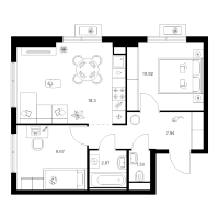 3 ккв (Евро) № 6.22.12 Корп.: 4 , Секция 6  в ЖК Заречный парк