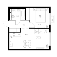 2 ккв (Евро) № 2.24.5 Корп.: 5 , Секция 2  в ЖК Заречный парк
