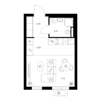 Студия № 2.13.12 Корп.: 5 , Секция 2  в ЖК Заречный парк